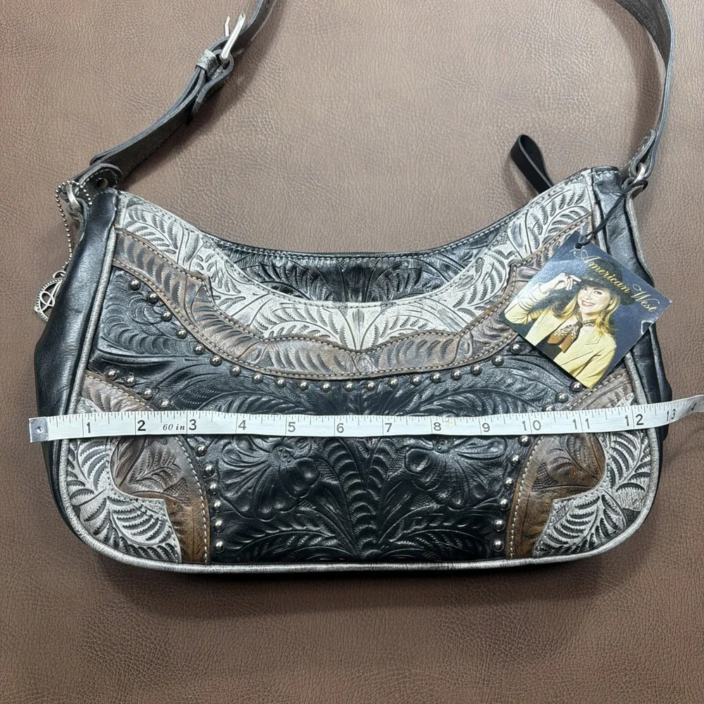 AMERICAN WEST Western Shoulder Bag Leather Purse Studded Country Cowgirl VTG New